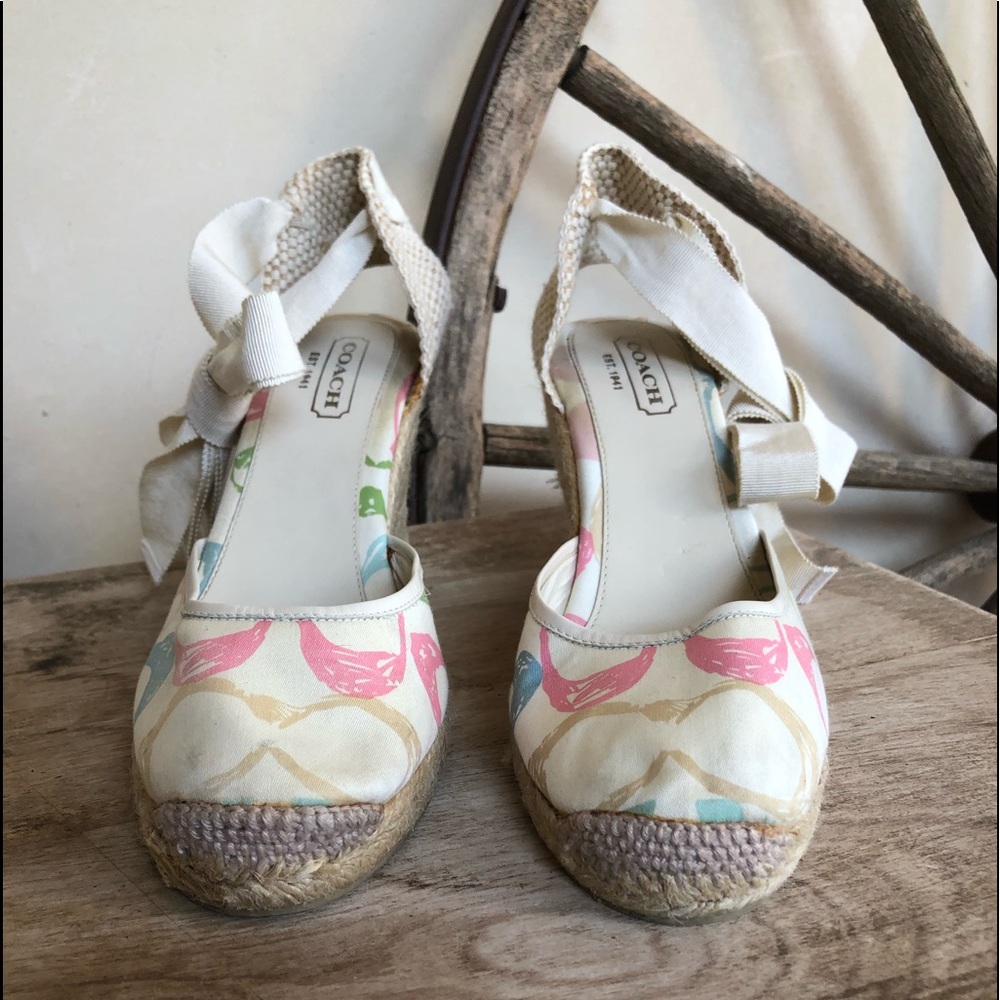 COACH🌷Espadrilles Cute Signature Ankle Tie Wedges - Picture 9 of 12